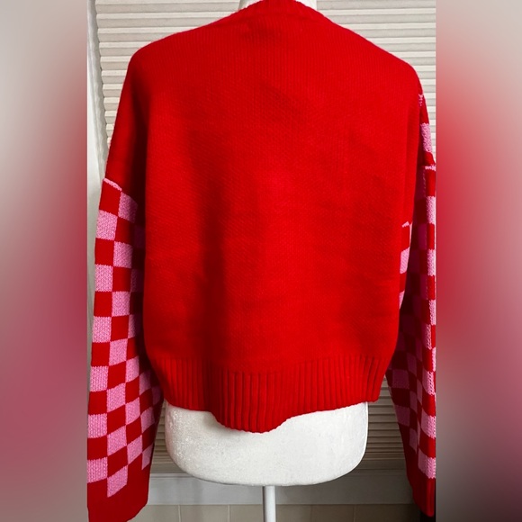 Peanuts Snoopy Valentine's Day Heart Checkerboard Cardigan red pink  NWT medium - Picture 3 of 12